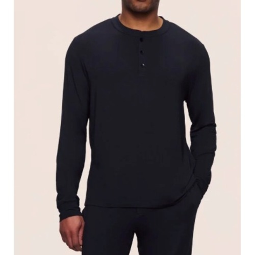 Eberjey‎ Henley Shirt Mens Large Black Tencel Modal Long Sleeve Stretch Casual